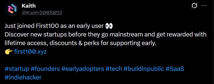 Early user sharing about a startup on X