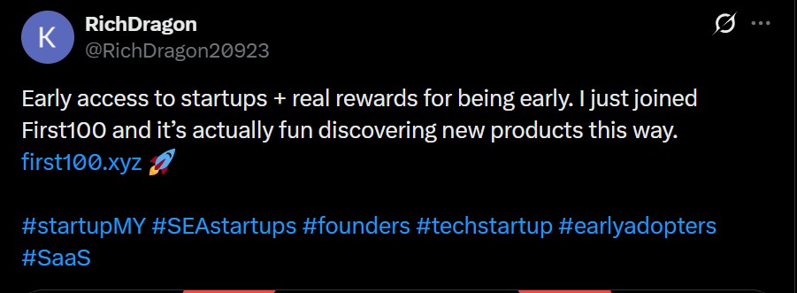 Early user tweet example